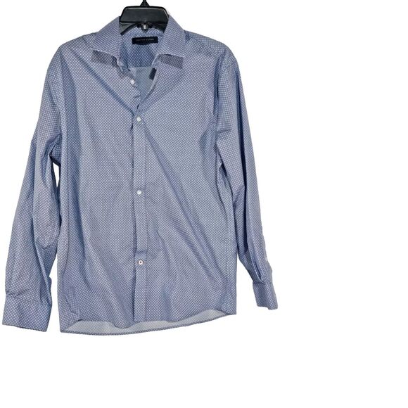 Tommy Hilfiger Mens 16 32/33 L Blue Slim Fit Stretch Button Front Shirt - Picture 3 of 8